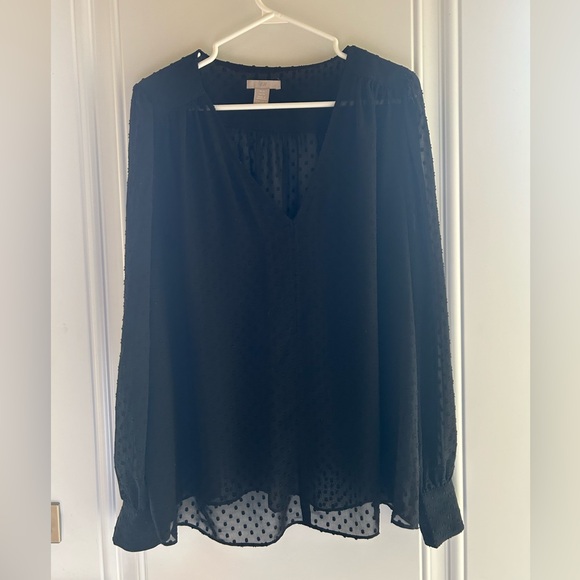 H & M Black Plumeti Chiffon Polka dots blouse in Size XL - Picture 2 of 3